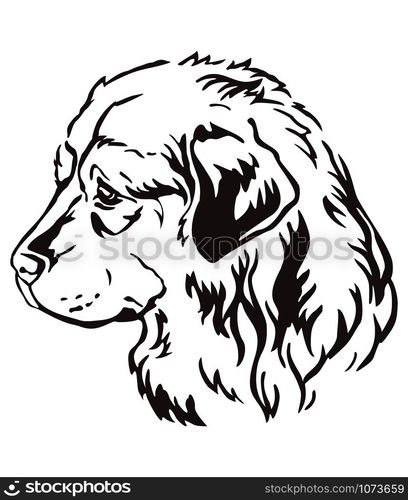 Decorative contour outline portrait of Caucasian Shepherd Dog looking in profile, vector illustration in black color isolated on white background. Image for design and tattoo.