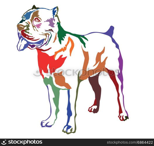 Decorative contour portrait of standing in profile dog Cane corso italiano, colorful vector isolated illustration on white background