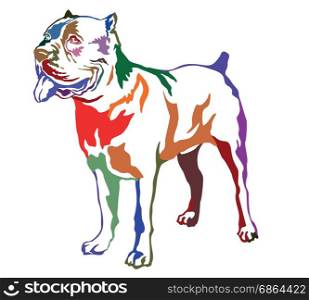 Decorative contour portrait of standing in profile dog Cane corso italiano, colorful vector isolated illustration on white background