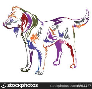 Decorative contour portrait of standing in profile dog Russian Toy Terrier, colorful vector isolated illustration on white background