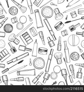 Decorative cosmetics for makeup.Vector seamless pattern