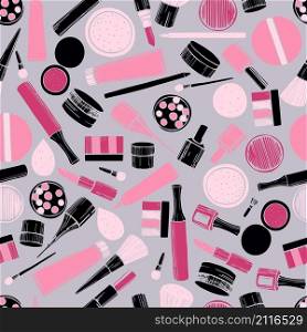 Decorative cosmetics for makeup.Vector seamless pattern