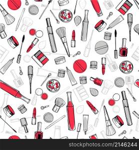 Decorative cosmetics for makeup.Vector seamless pattern