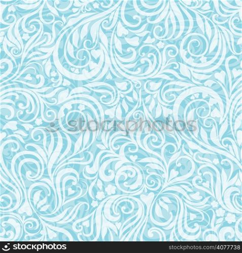 Decorative curly seamless background with flowers and hearts. EPS10.