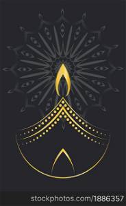 Decorative diya, Diwali festival candle golden line art illustration.