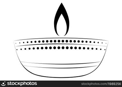 Decorative diya, Diwali festival candle line art illustration.