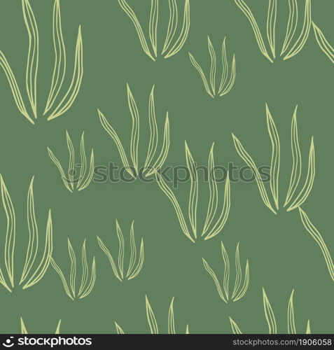 Decorative doodle grasss seamless pattern on green background. Nature botanical wallpaper. Design for fabric, textile print, wrapping, cover. Simple vector illustration.. Decorative doodle grasss seamless pattern on green background.