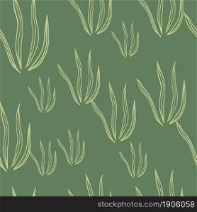 Decorative doodle grasss seamless pattern on green background. Nature botanical wallpaper. Design for fabric, textile print, wrapping, cover. Simple vector illustration.. Decorative doodle grasss seamless pattern on green background.