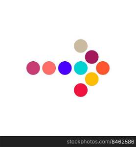 Decorative dotted arrow to the right, made up of multi-colored circles. Color palette. Flat vector illustration isolated on white background.. Color palette dotted arrow. Flat vector illustration isolated on white