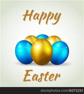 Decorative Easter background witn blue and golden eggs