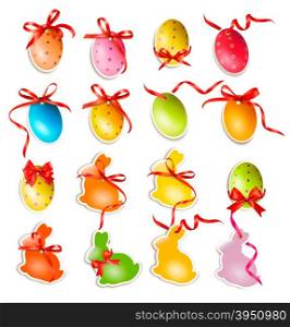 Decorative easter eggs. Easter cards with bows and ribbons. Vector