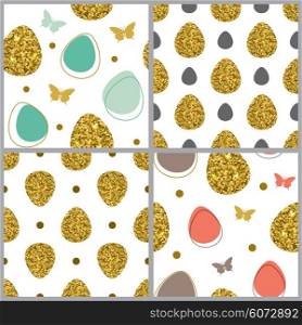 Decorative Easter seamless pattern with golden eggs