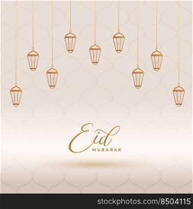 decorative eid mubarak lanterns card design