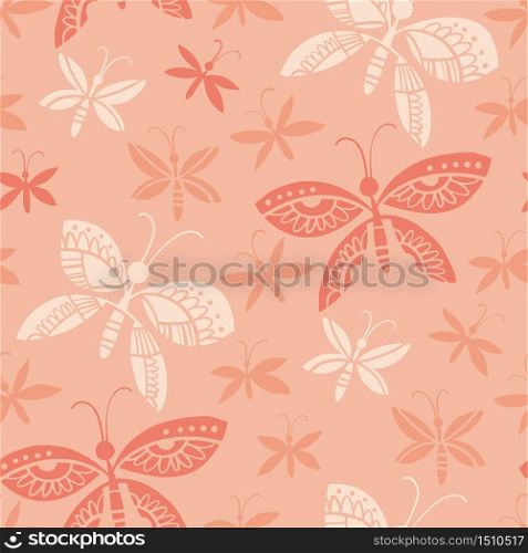 Decorative elegant butterfly seamless pattern. Vector illustration summer floral tile motif. Silhouette rapport for textile, wallpaper, background.