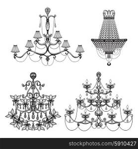 Decorative elegant luxury crystal chandelier icons set isolated vector illustration. Decorative Chandelier Set