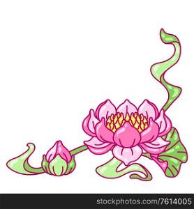 Decorative element with lotus flowers. Art Nouveau vintage style. Water lily illustration. Natural tropical plants.. Decorative element with lotus flowers. Art Nouveau vintage style.