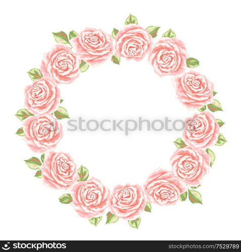 Decorative element with pink roses. Beautiful realistic flowers, buds and leaves.. Decorative element with pink roses.