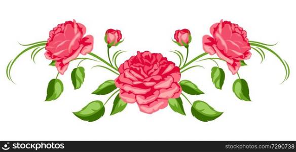 Decorative element with red roses. Beautiful flowers, buds and leaves.. Decorative element with red roses. Beautiful flowers.