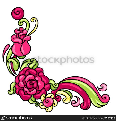 Decorative element with roses and lilies. Beautiful decorative flowers, buds and leaves.. Decorative element with roses and lilies.
