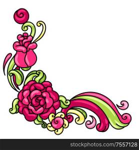 Decorative element with roses and lilies. Beautiful decorative flowers, buds and leaves.. Decorative element with roses and lilies.