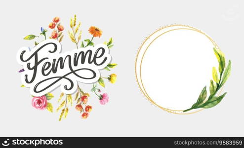 decorative femme text lettering calligraphy flowers brush. decorative femme text lettering calligraphy flowers brush slogan