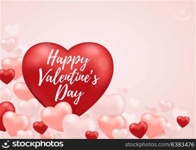 Decorative festive background for Valentine&rsquo;s day with red heart balloon and lettering. Vector illustration.