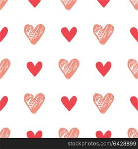 Decorative festive seamless pattern with pink hearts on a white background. Vector background for Valentine&rsquo;s day