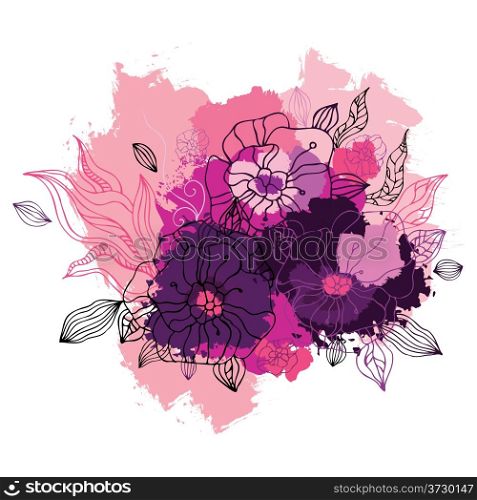 Decorative floral background. Hand drawn blooming flowers.
