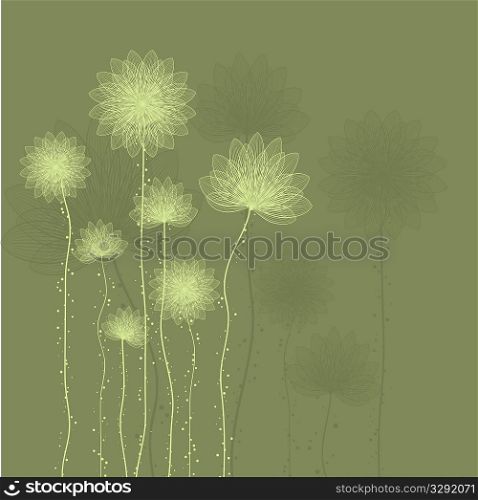 Decorative floral background in shades of green
