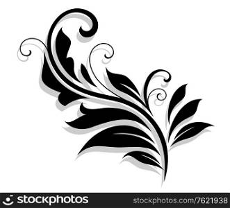 Decorative floral design element with shadow on white background