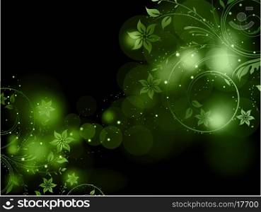 Decorative floral design on a green abstract background
