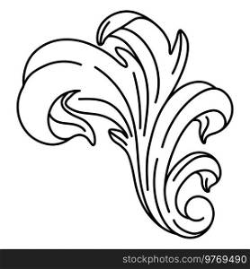 Decorative floral element in baroque style. Engraved black curling plant. Vintage swirling motif.. Decorative floral element in baroque style. Engraved black curling plant.