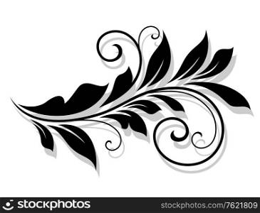 Decorative floral element with shadow in retro style for design