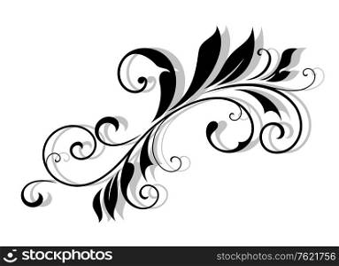 Decorative floral element with shadow on white background in retro style