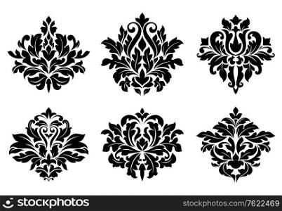 Decorative floral elements and embellishments in damask vintage style for design