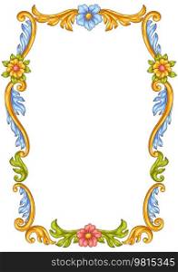 Decorative floral frame in baroque style. Colorful curling plant. Vintage swirling border.. Decorative floral frame in baroque style. Colorful curling plant.