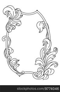 Decorative floral frame in baroque style. Engraved black curling plant. Vintage swirling border.. Decorative floral frame in baroque style. Engraved black curling plant.