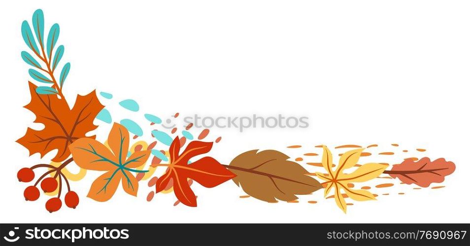 Decorative floral frame with autumn foliage. Background of falling abstract leaves.. Decorative floral frame with autumn foliage. Background of falling leaves.