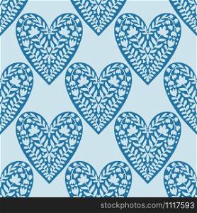 Decorative floral hearts pattern. Valentine modern background in blue colors. Decorative floral hearts pattern. Valentine modern background in blue colors.