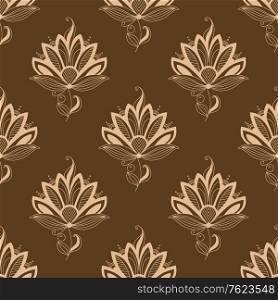 Decorative floral motif repeat seamless pattern in beige and brown in square format suitable for tile, wallpaper or textile