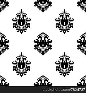 Decorative floral seamless pattern with black flourishes on white background
