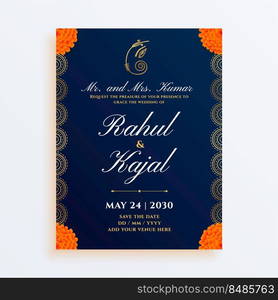 golden indian wedding card design with event details space ...