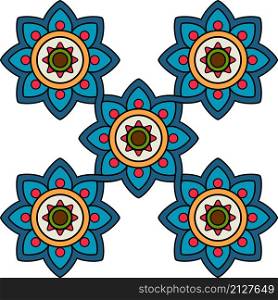 Decorative flower tile pattern geometric mosaic moroccan ceramic ornament isolated. Decorative flower tile pattern geometric mosaic moroccan ceramic ornament