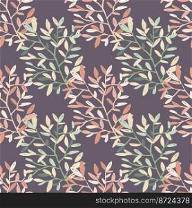 Decorative forest twig endless wallpaper. Hand drawn branches with leaves seamless pattern. Botanical sketch background. Design for fabric, textile print, wrapping, cover. Vector illustration. Decorative forest twig endless wallpaper. Hand drawn branches with leaves seamless pattern.