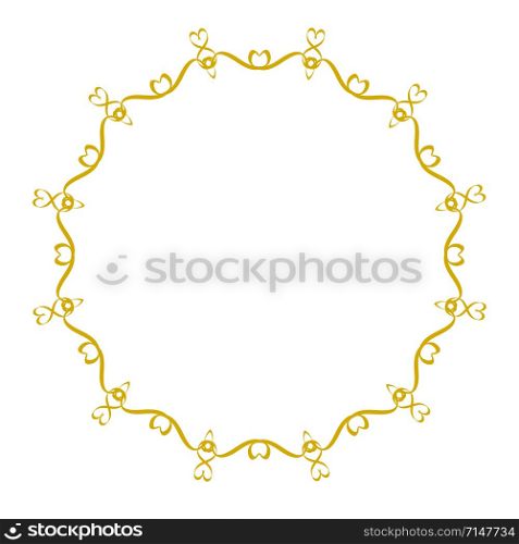 Decorative frame, elegant golden vector heart element round border on white, stock vector illustration