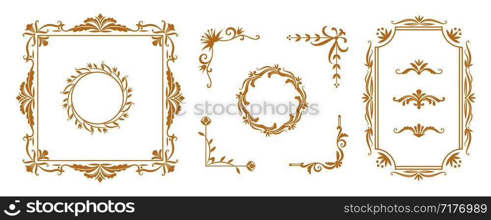 Decorative frame elements. Vintage floral ornamental borders and dividers for greeting and invitation cards. Vector design royal collection floral ornament with calligraphy pattern. Decorative frame elements. Vintage floral ornamental borders and dividers for greeting and invitation cards. Vector royal collection