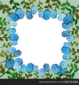 Decorative frame of blue roses. Vintage background of flowers. Vector illustration&#xA;