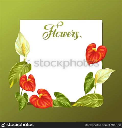 Decorative frame with flowers spathiphyllum and anthurium. Decorative frame with flowers spathiphyllum and anthurium.