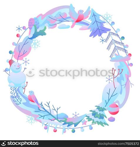 Decorative frame with winter items. New Year and Christmas objects.. Decorative frame with winter items.