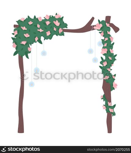 Decorative gate with flowers semi flat color vector object. Realistic item on white. Outdoor wedding decoration for ceremony isolated modern cartoon style illustration for graphic design and animation. Decorative gate with flowers semi flat color vector object